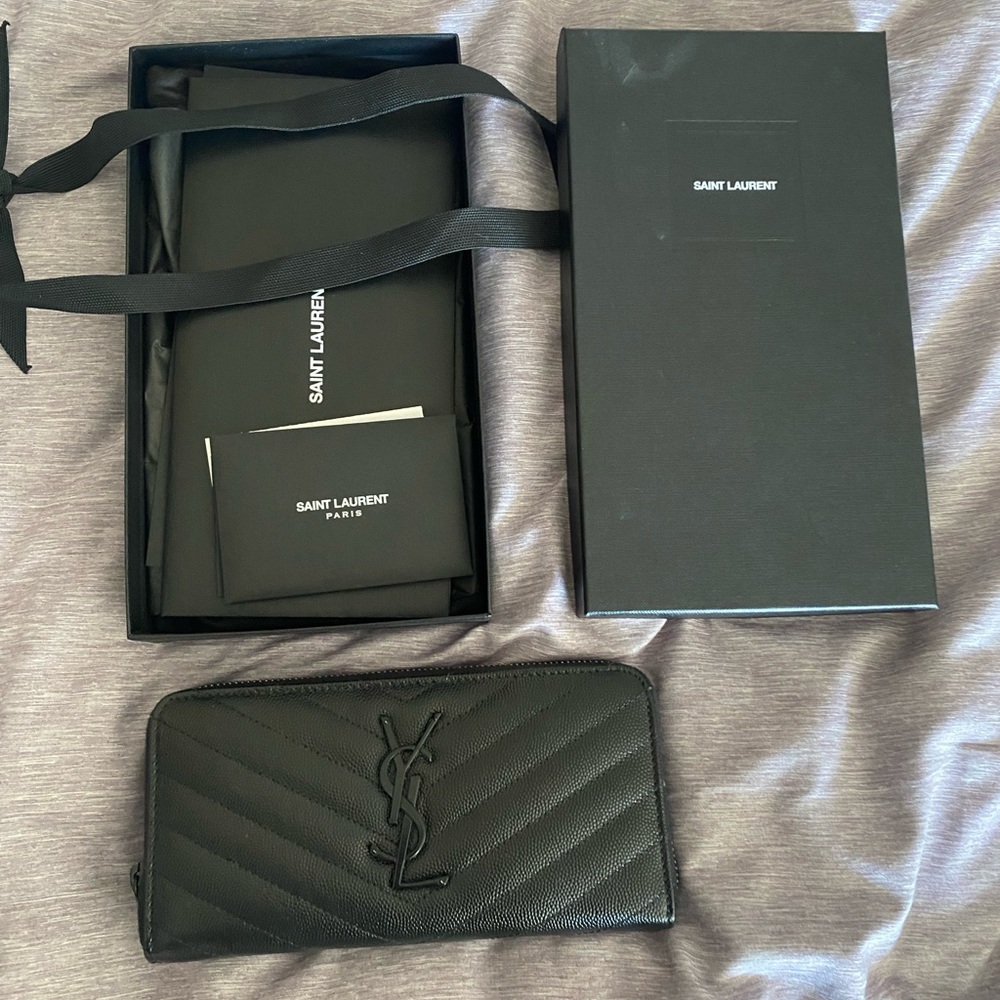 YSL SAINT LAURENT monogram zip around wallet.